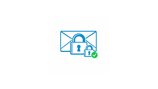 E-Mail Symbol mit zwei Schlössern davor und einem grünen Hacken am rechten unteren Rand